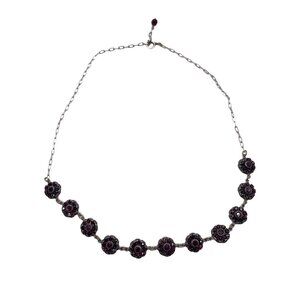 Red Rhinestone Floral Chain Choker Necklace Silver Tone Party Engagement